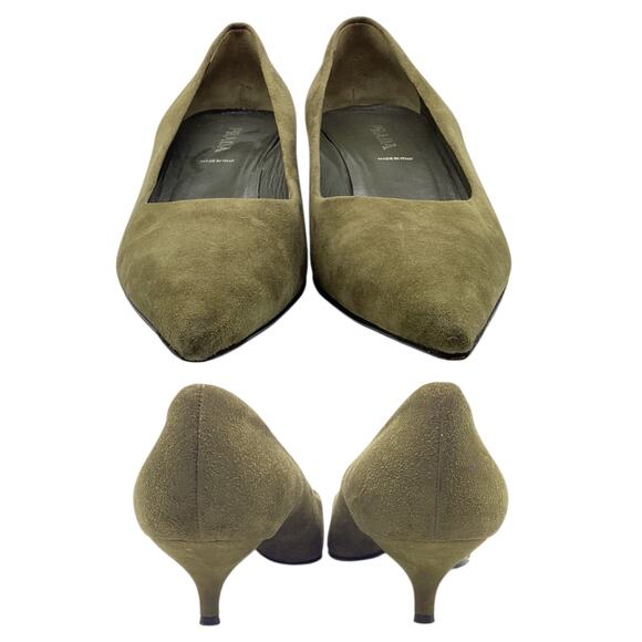 Prada Kitten Heels Women’s Size 11 Suede Leather in Olive Green - Picture 4 of 5